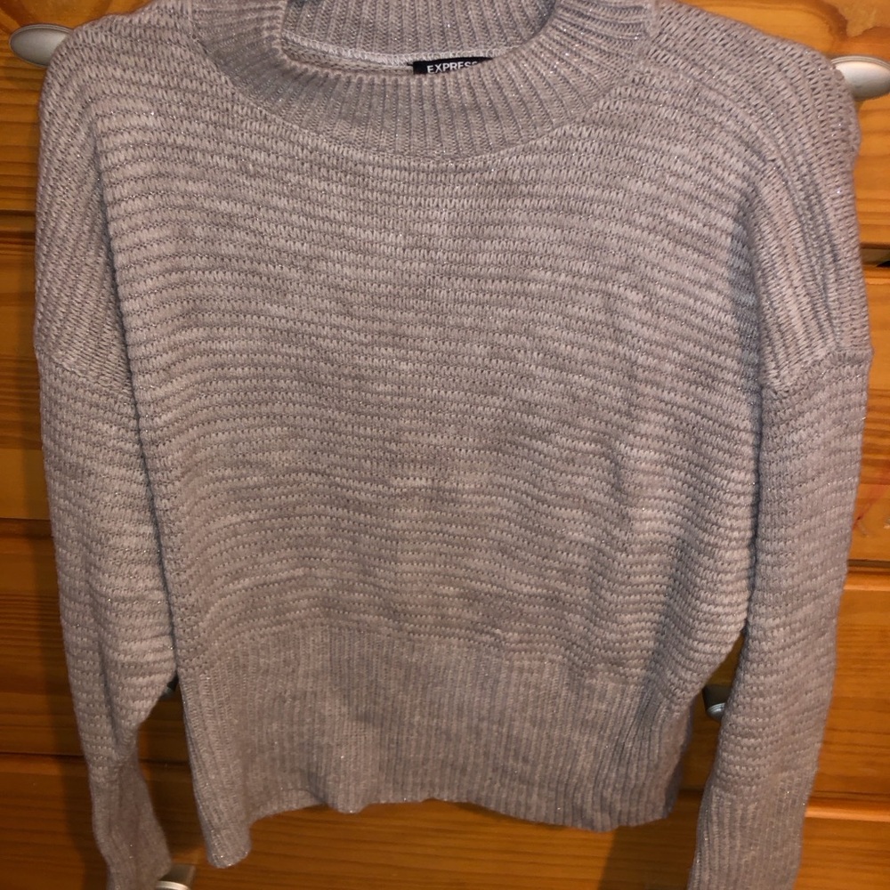 Express Light Gray Cowl Neck Sweater